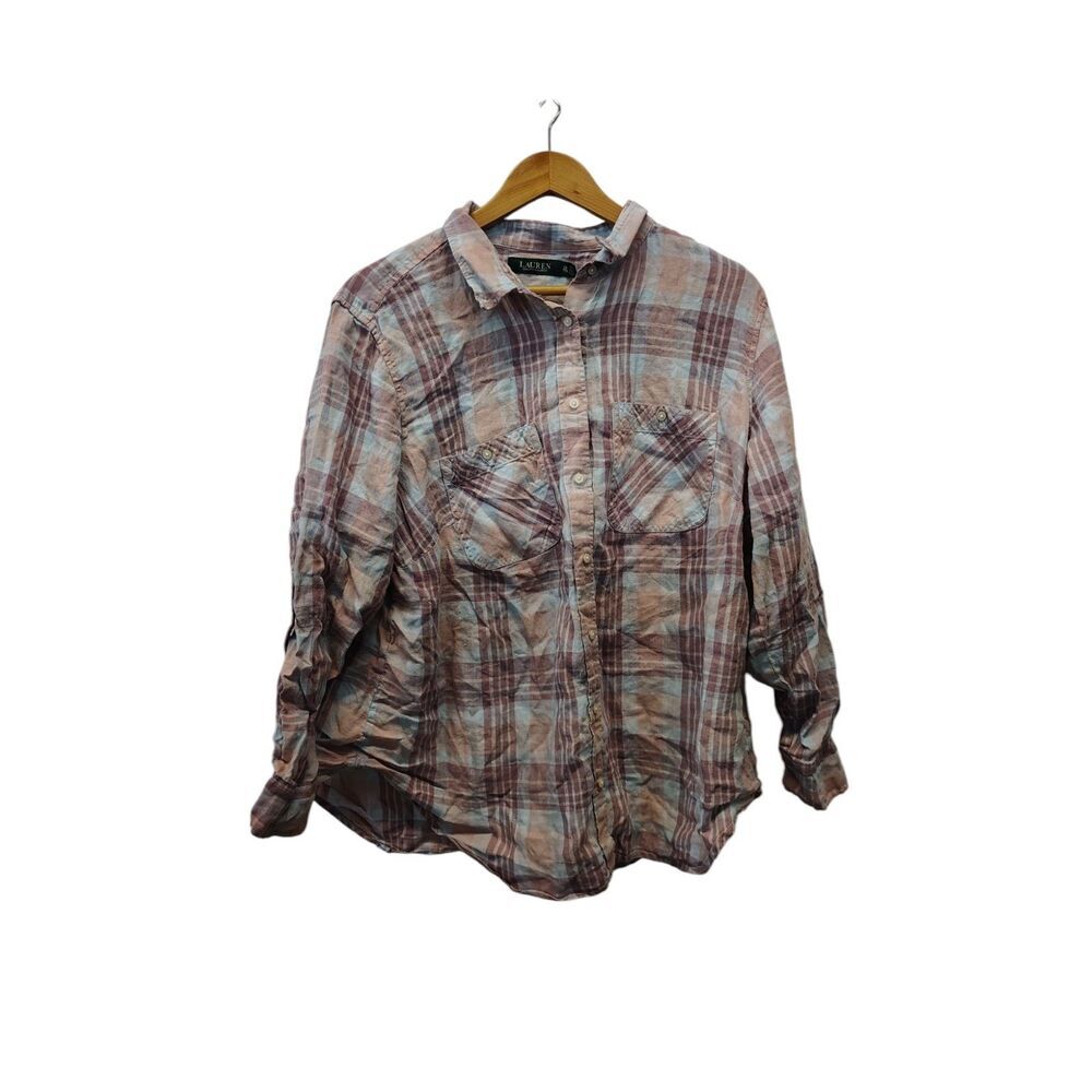 Lauren Ralph Lauren linen pink and purple blue blend button down